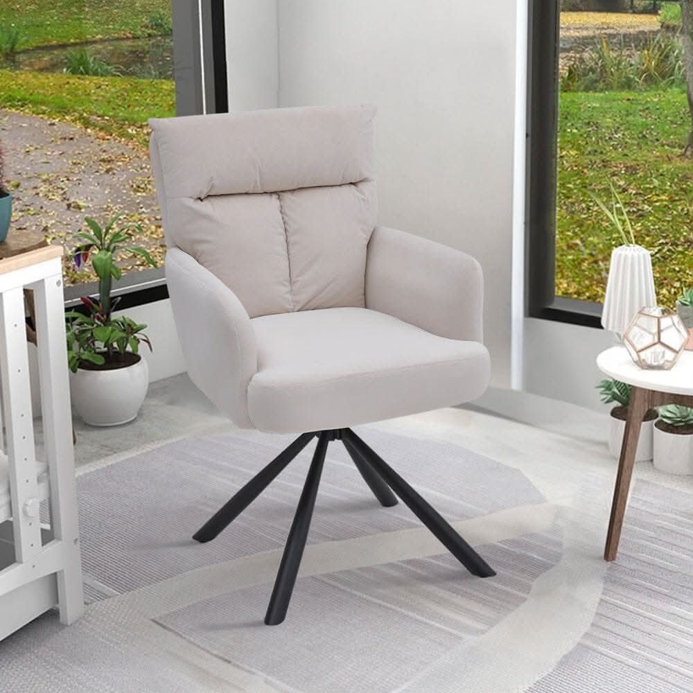Modern Swivel Chair with Upholstered and Black Legs