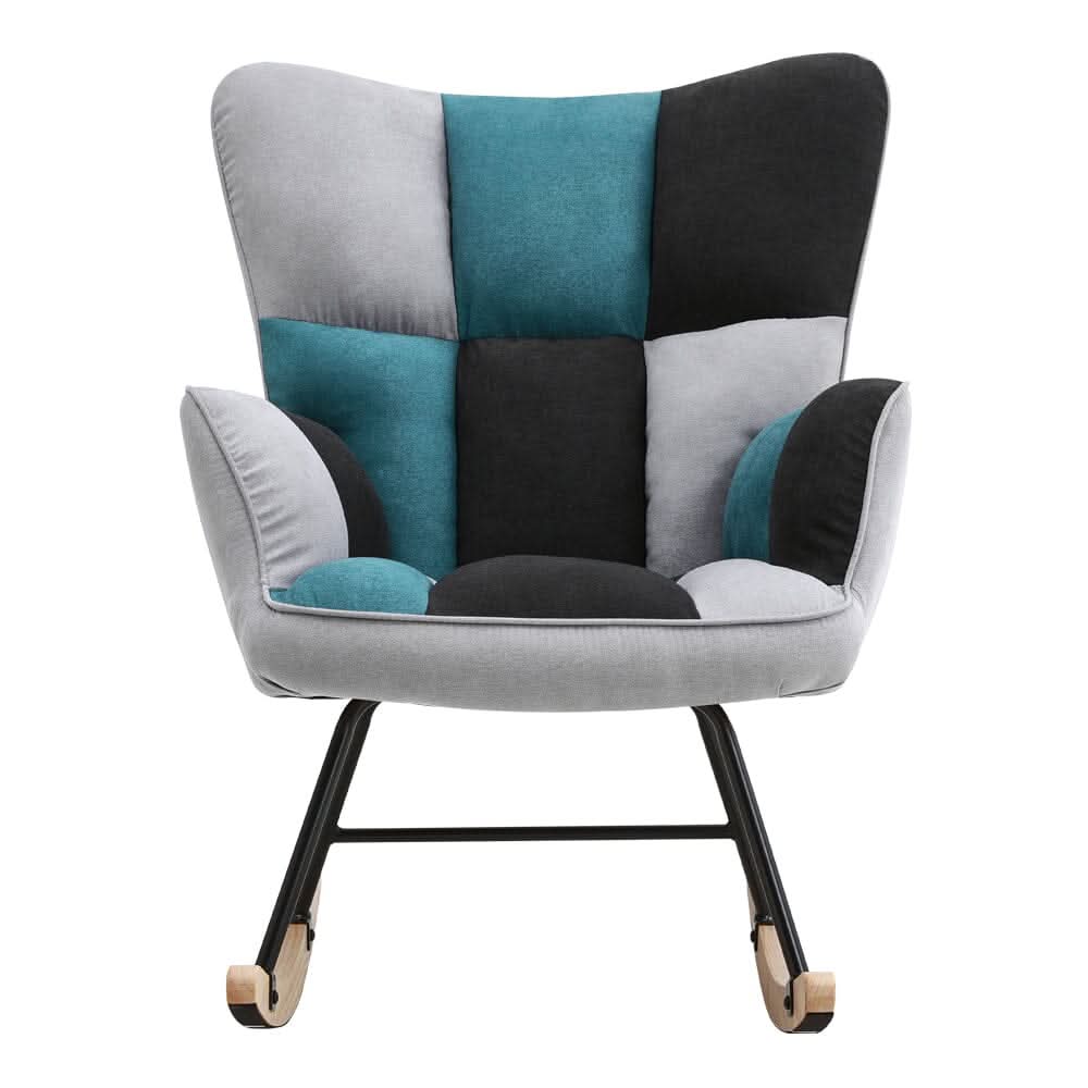 3ft Patchwork Upholstered Rocking Chair with Wooden Skates