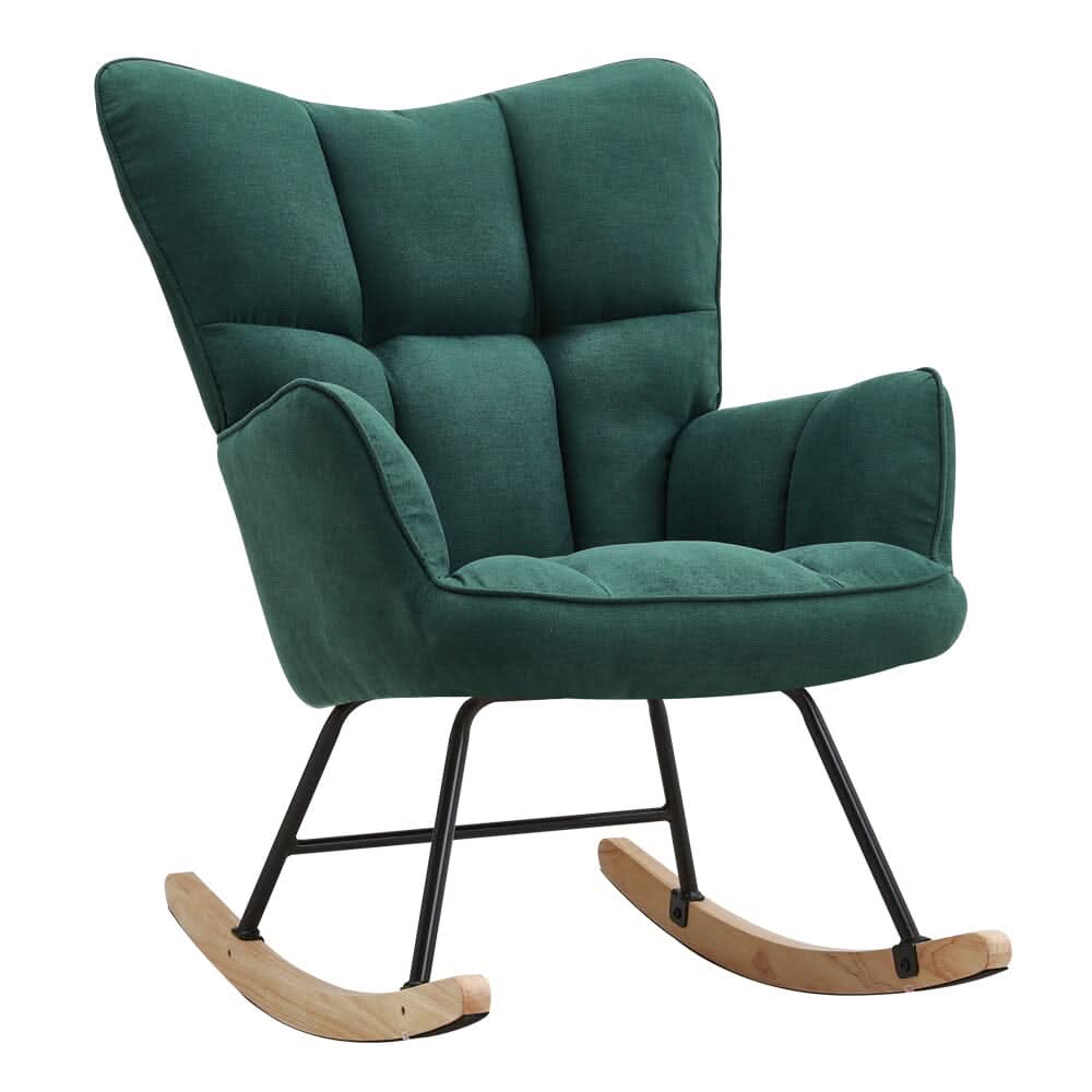 3ft Patchwork Upholstered Rocking Chair with Wooden Skates