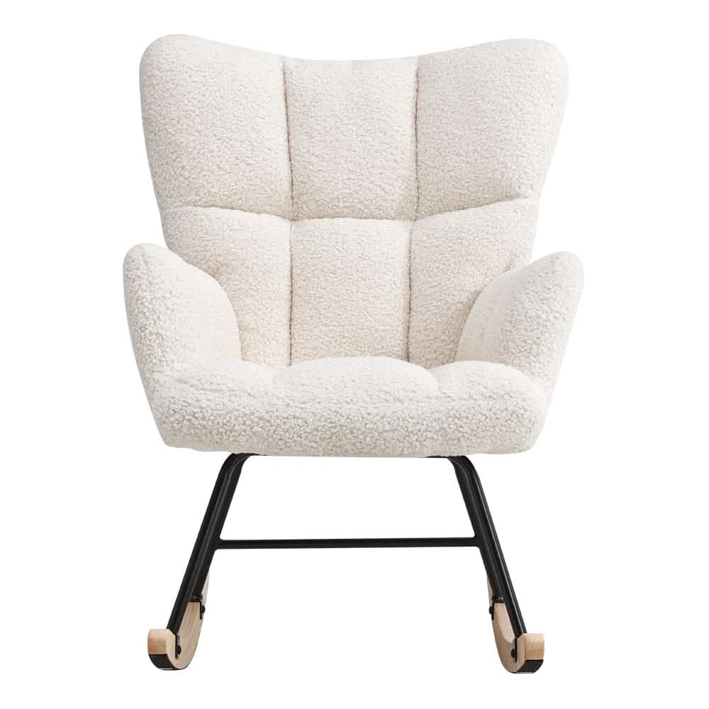 3ft Patchwork Upholstered Rocking Chair with Wooden Skates