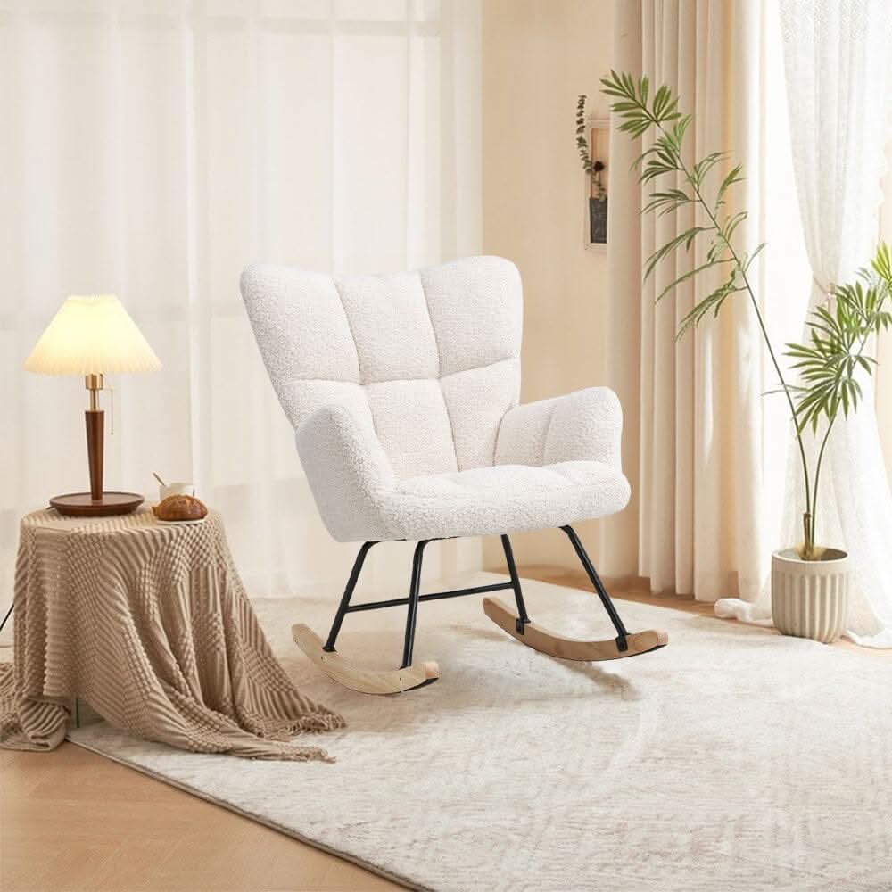 3ft Patchwork Upholstered Rocking Chair with Wooden Skates