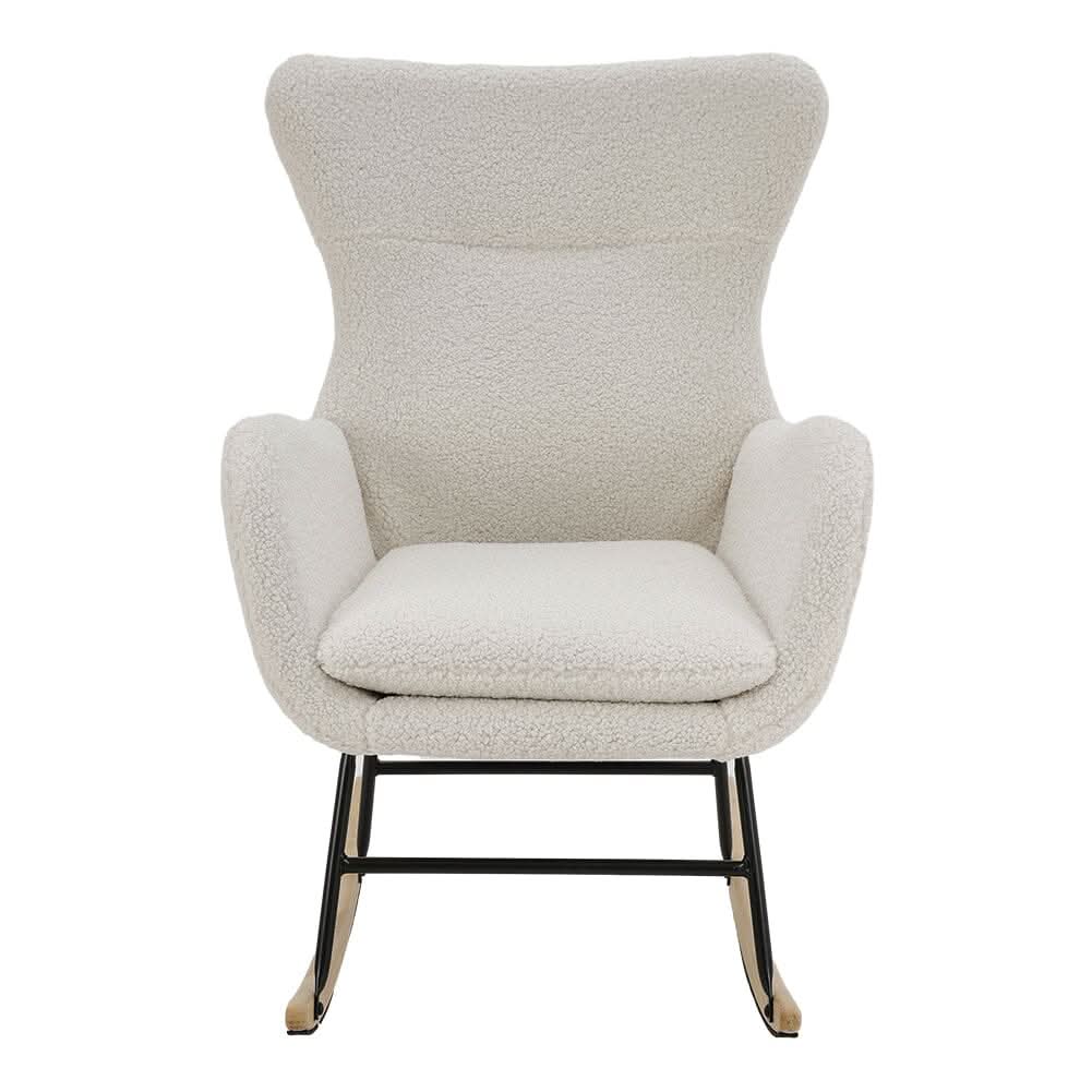 Modern Teddy Fabric Rocking Chair with Rubber Wood Base