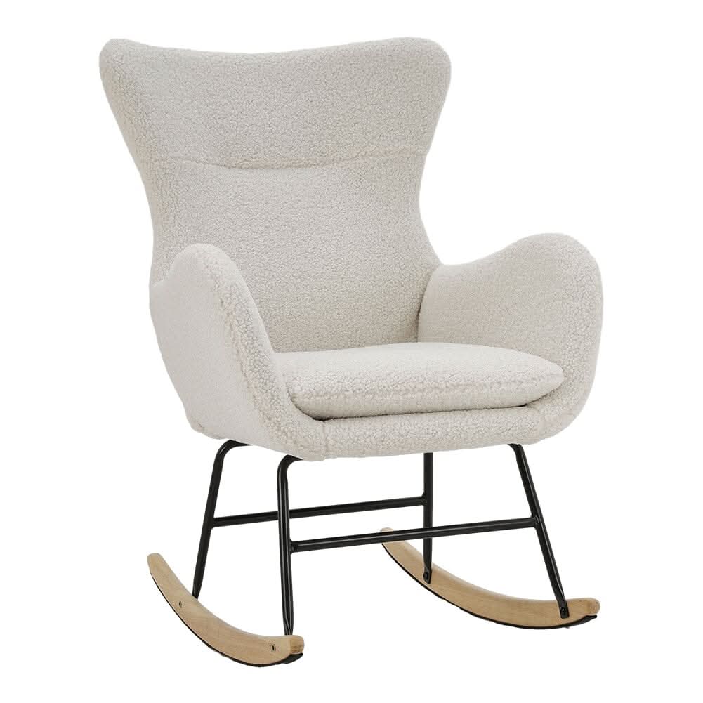 Modern Teddy Fabric Rocking Chair with Rubber Wood Base