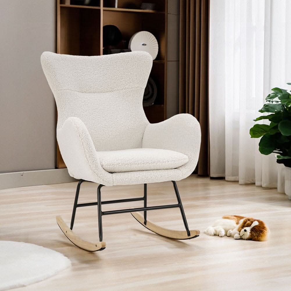 Modern Teddy Fabric Rocking Chair with Rubber Wood Base