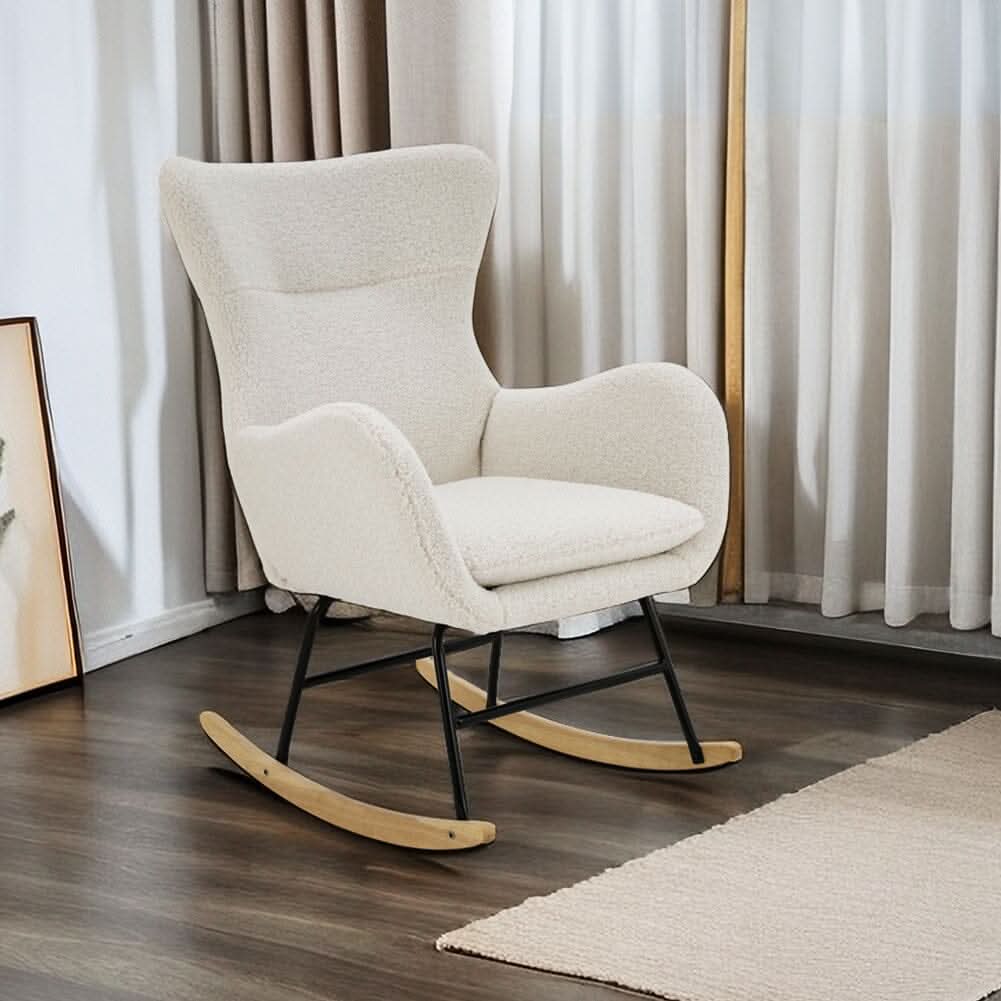 Modern Teddy Fabric Rocking Chair with Rubber Wood Base