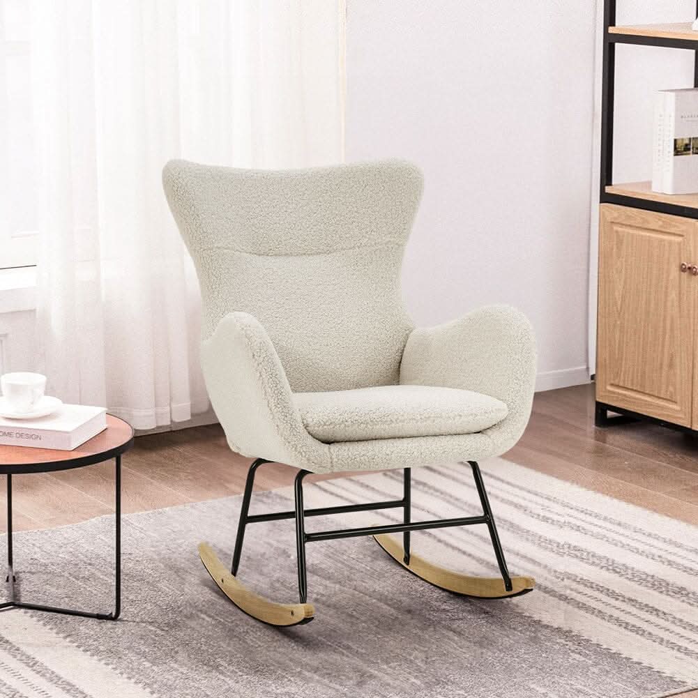 Modern Teddy Fabric Rocking Chair with Rubber Wood Base