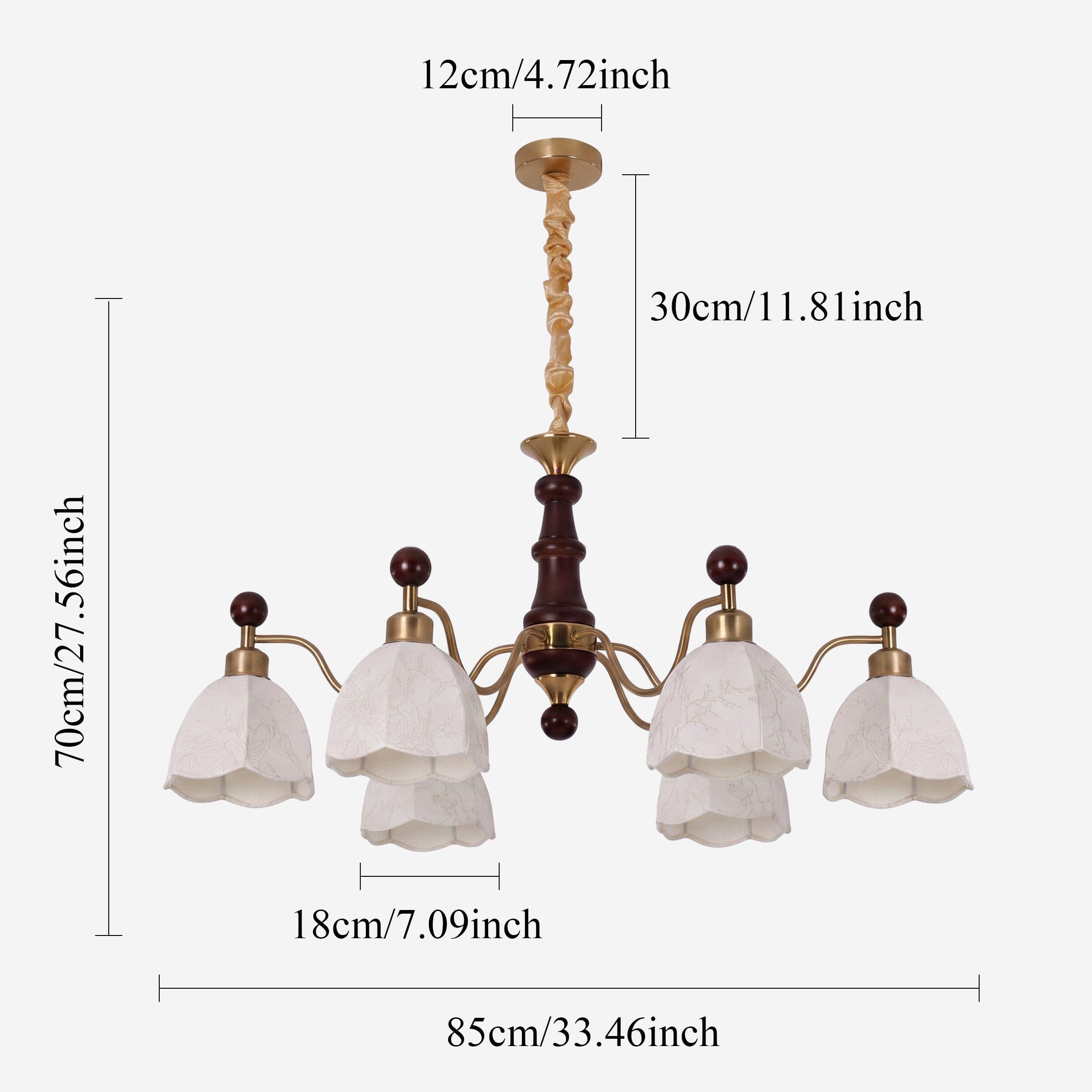 6-Light Yellow Fabric Chandelier | Adjustable E27 Ceiling Lamp
