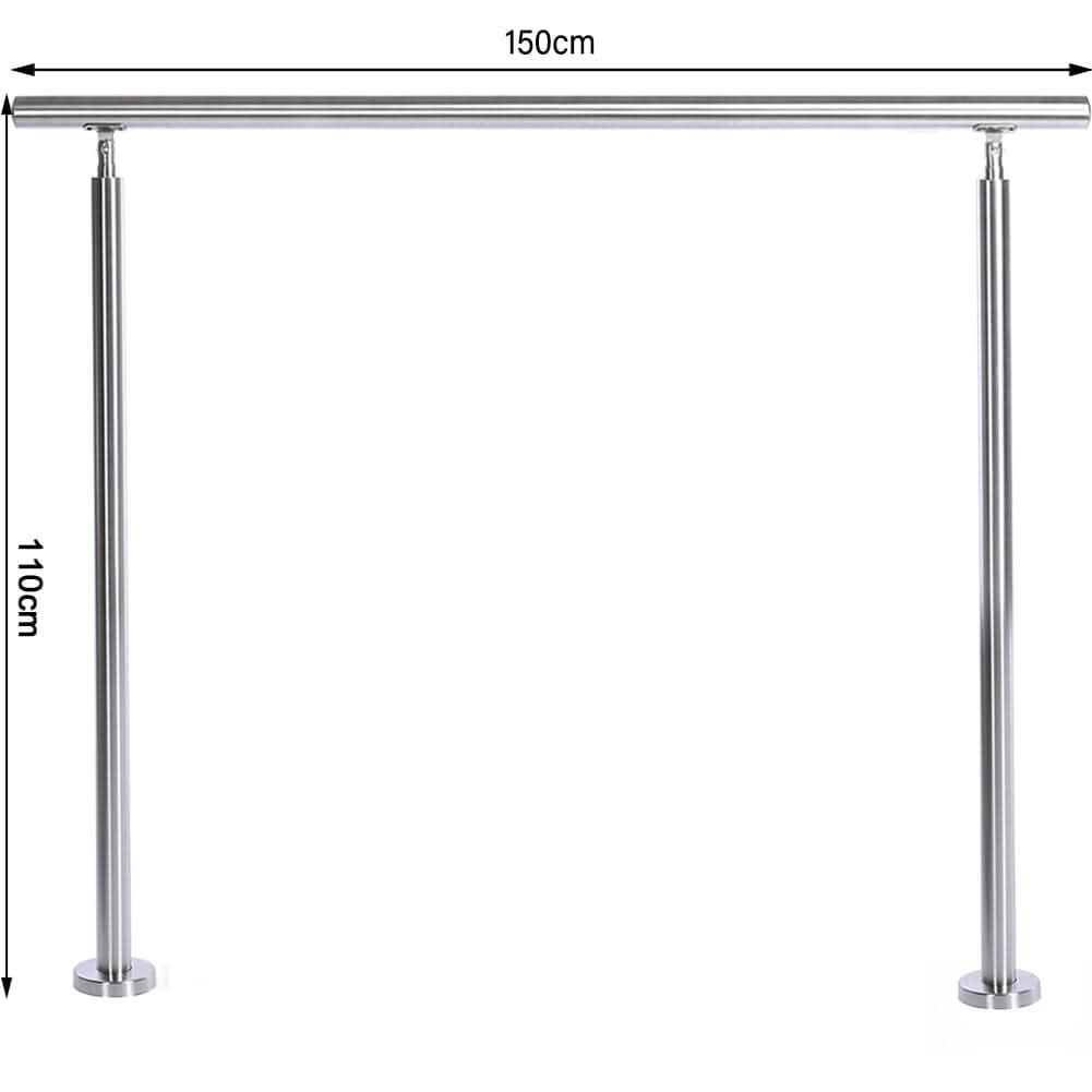 150cm Wide Silver Floor Mount Stainless Steel Handrail for Slopes and Stairs