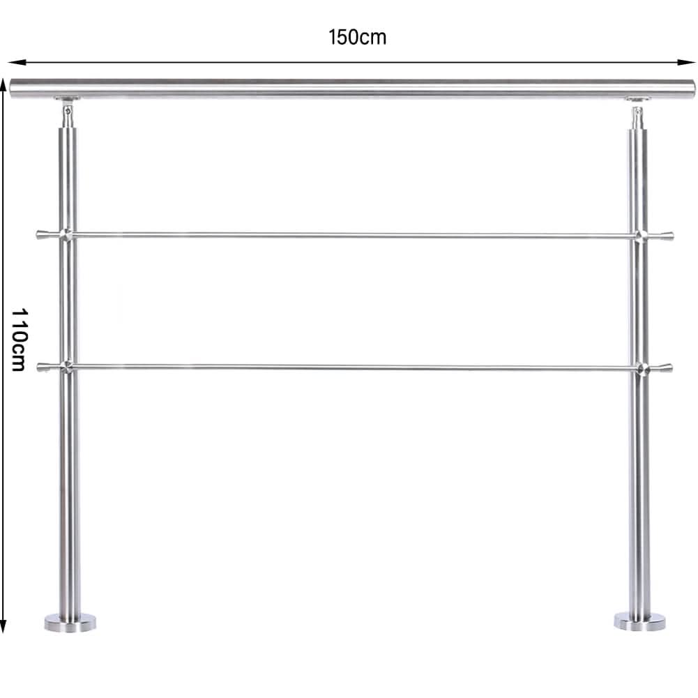 150cm Wide Silver Floor Mount Stainless Steel Handrail for Slopes and Stairs