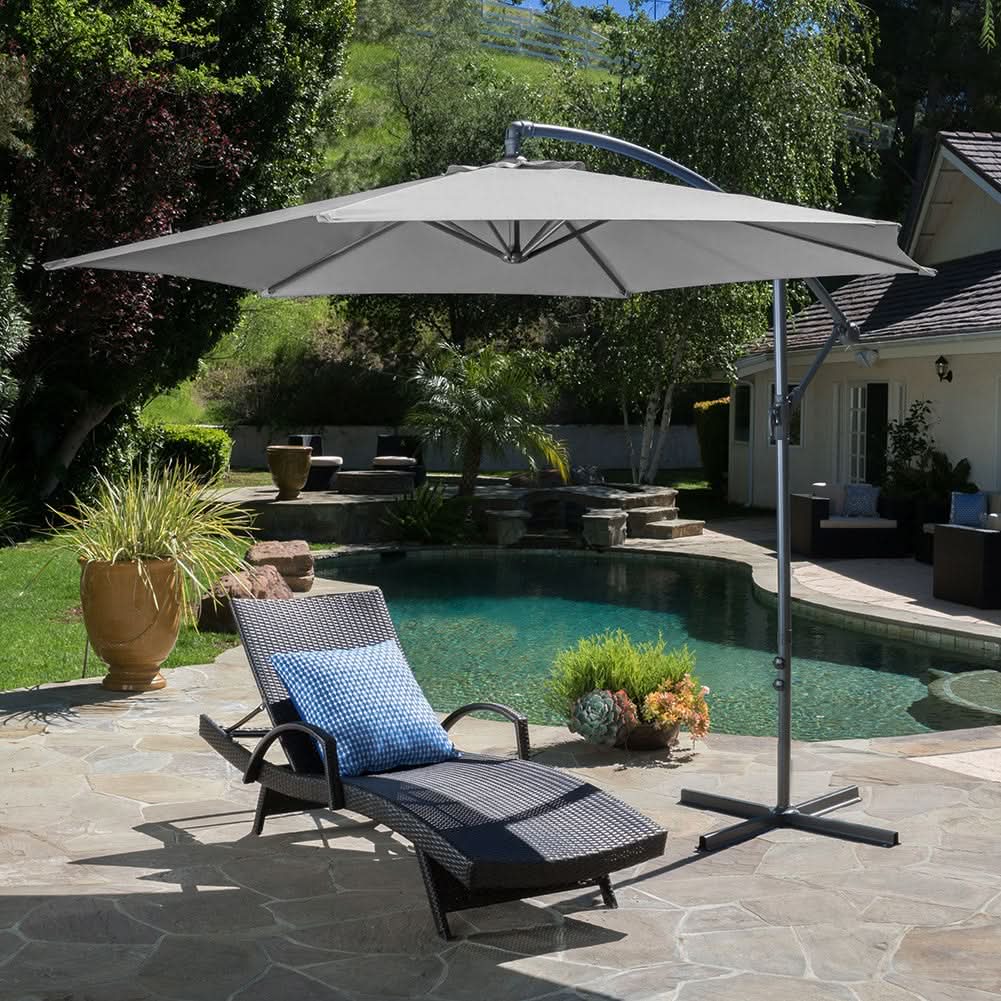 3M Sun Parasol Hanging Banana Umbrella Light Grey  Outdoor Sun Shade