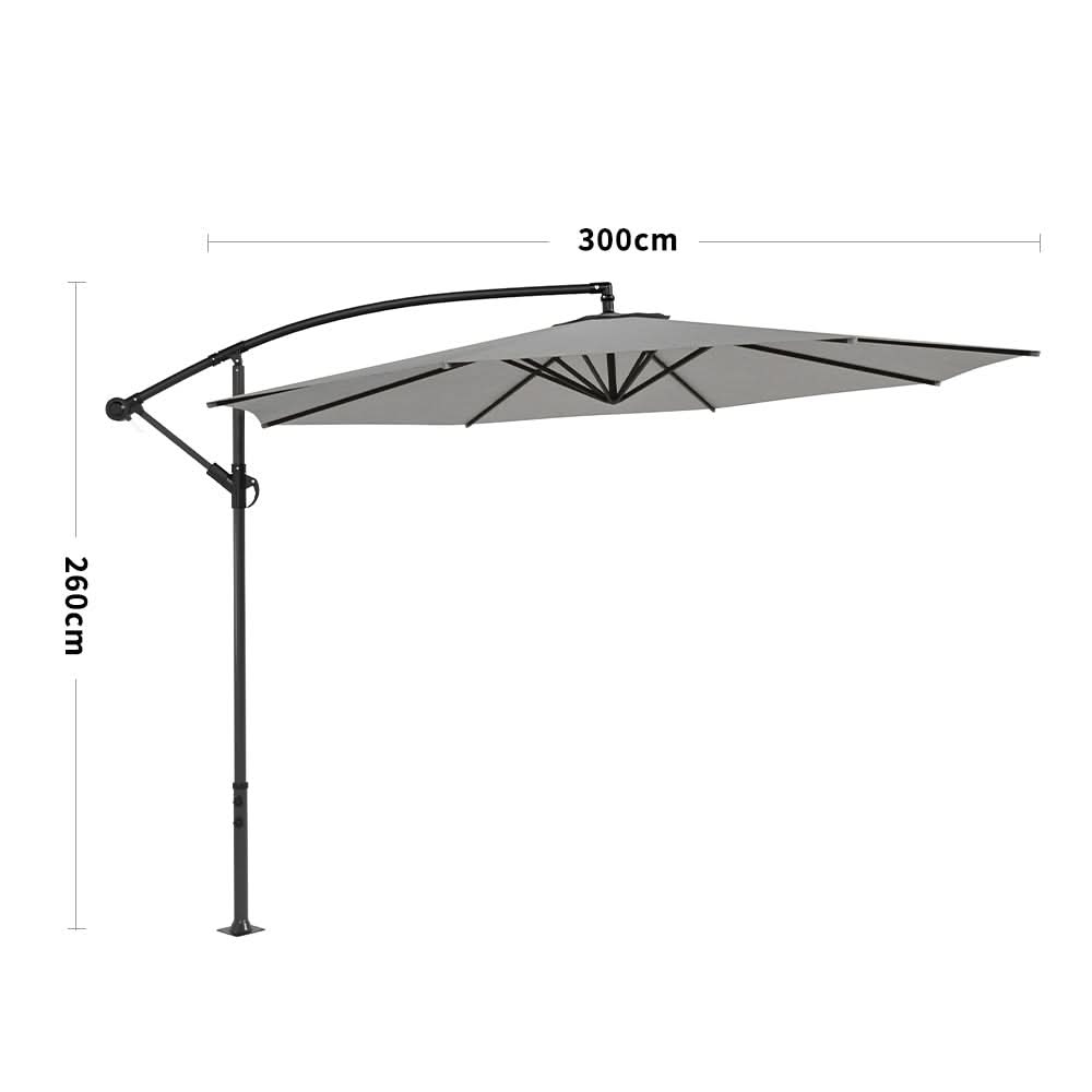 3M Sun Parasol Hanging Banana Umbrella Light Grey  Outdoor Sun Shade