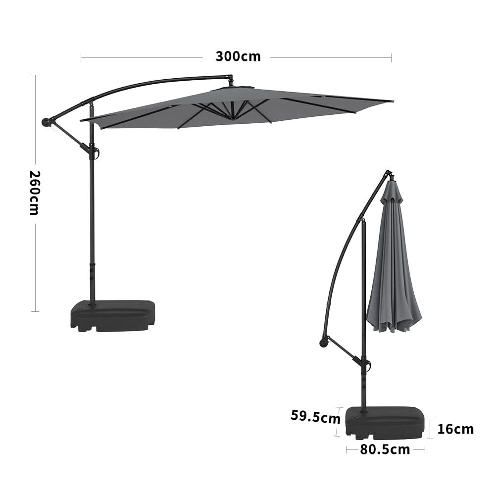 3M Sun Parasol Hanging Banana Umbrella Dark Grey