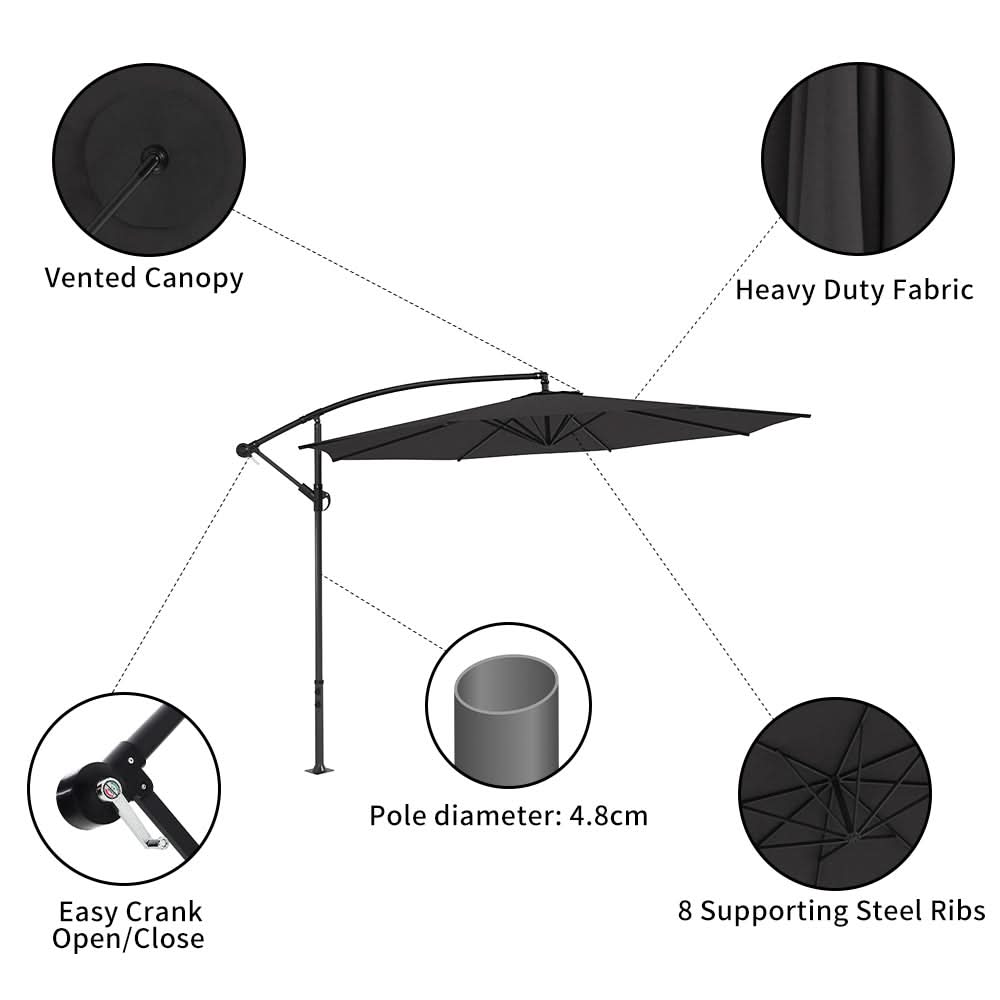 3M Sun Parasol Black Hanging Banana Umbrella