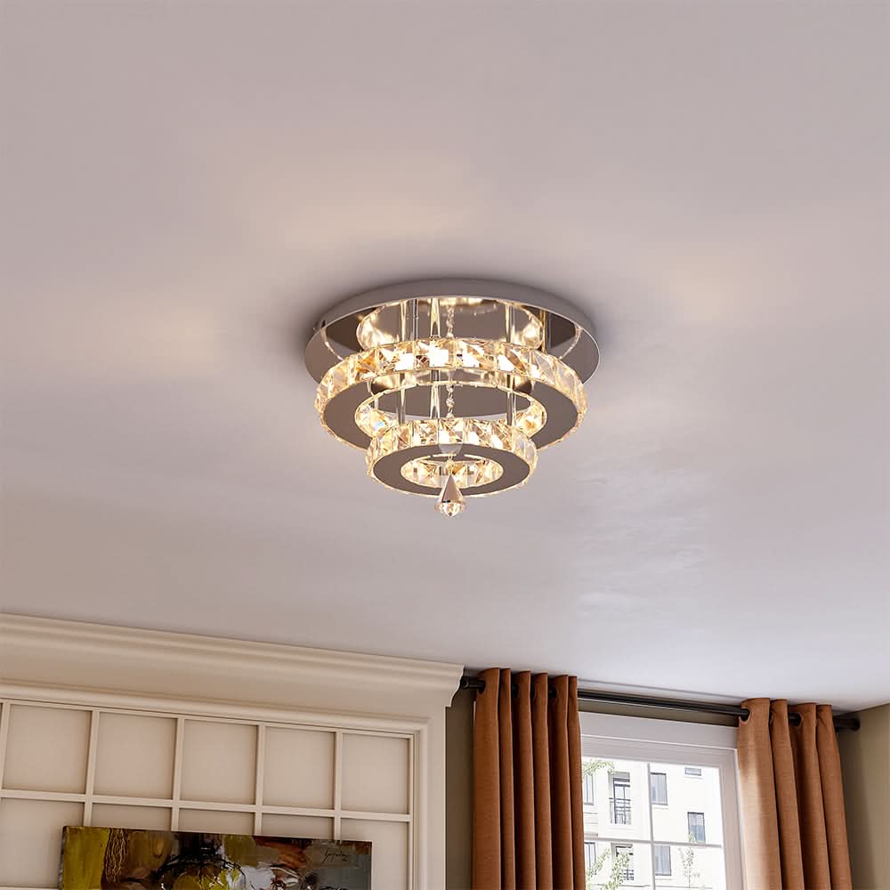 30cm W Stacked LED Ceiling Light with Crystal Rims Energy Saving