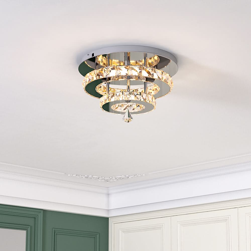 30cm W Stacked LED Ceiling Light with Crystal Rims Energy Saving