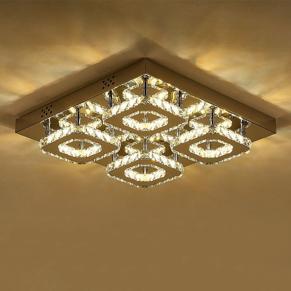 68 W Square LED Ceiling Light with Crystal Dimmable Warm Light