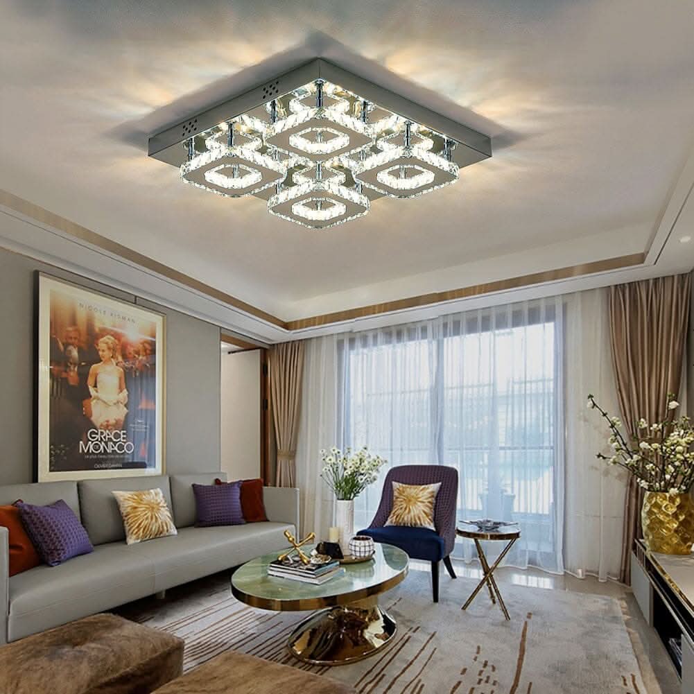 68 W Square LED Ceiling Light with Crystal Dimmable Warm Light