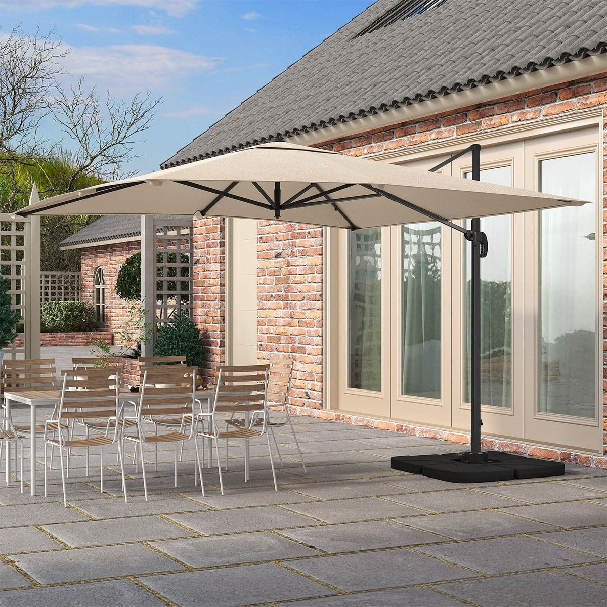 3 x 3 M Khaki Square Cantilever Parasol Outdoor Hanging Umbrella for Garden and Patio