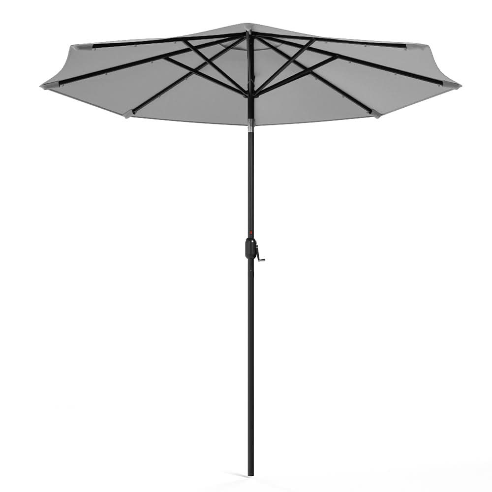 3M Garden Parasol Sun Umbrella Light Grey Iron With Solar LED Lights