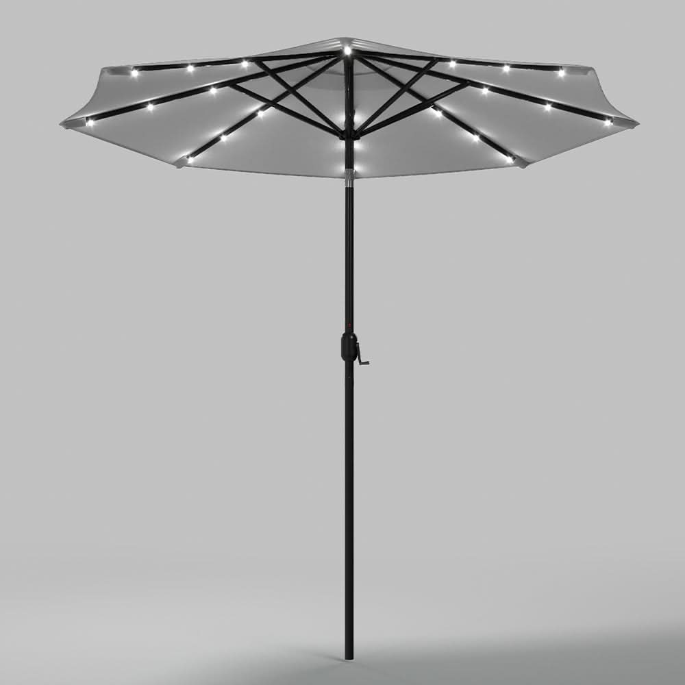 3M Garden Parasol Sun Umbrella Light Grey Iron With Solar LED Lights