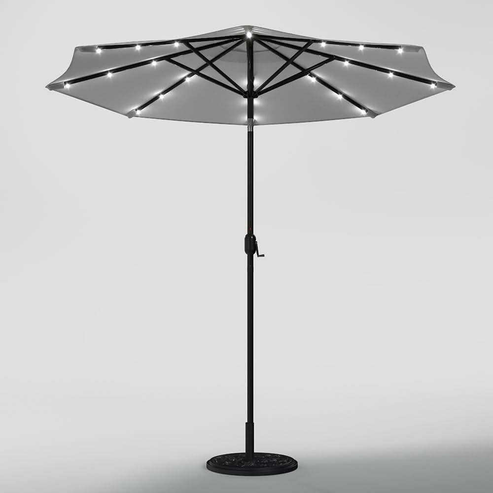 3M Garden Parasol Sun Umbrella Light Grey Iron With Solar LED Lights