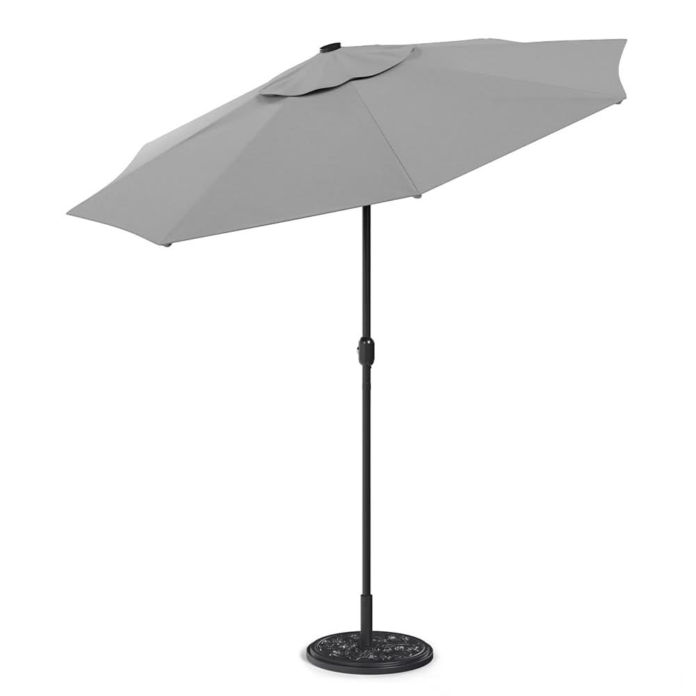 3M Garden Parasol Sun Umbrella Light Grey Iron With Solar LED Lights