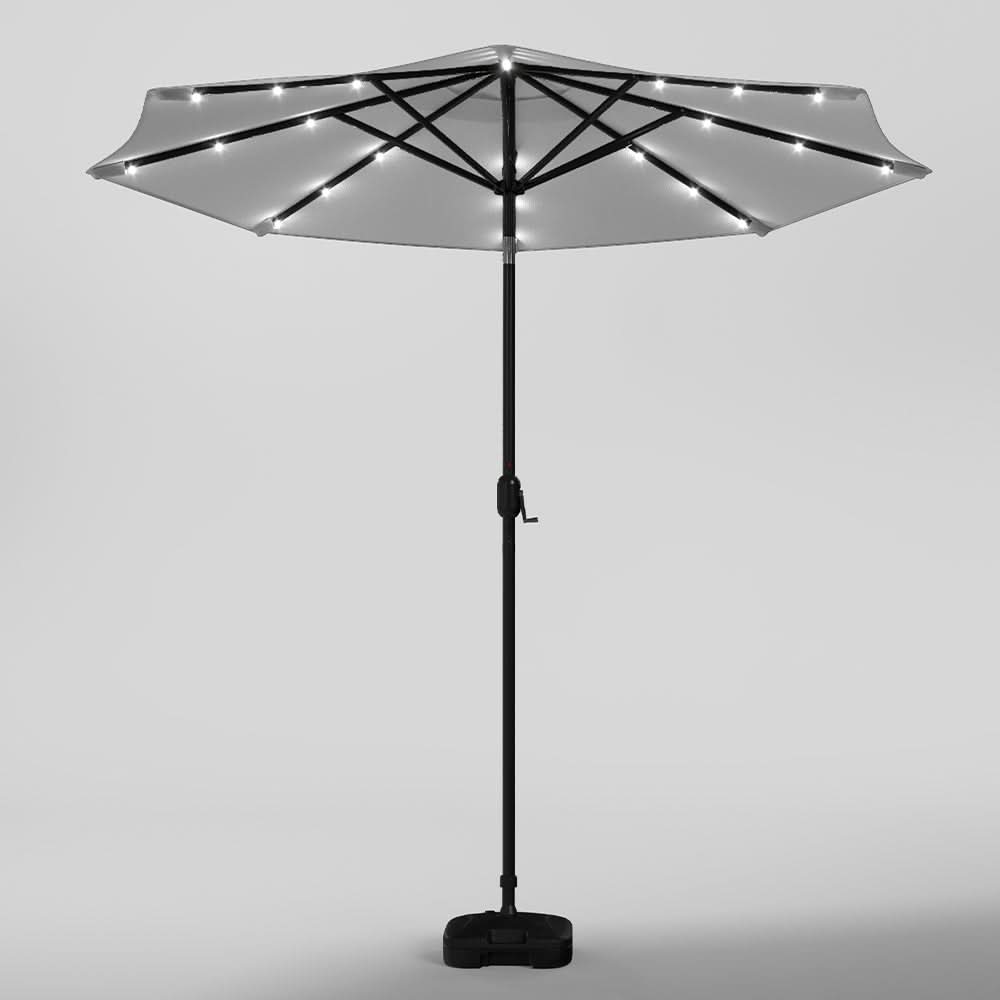 3M Garden Parasol Sun Umbrella Light Grey Iron With Solar LED Lights