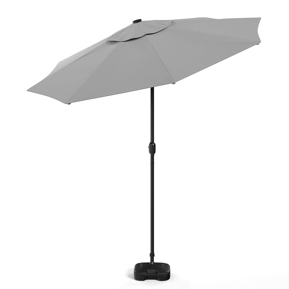 3M Garden Parasol Sun Umbrella Light Grey Iron With Solar LED Lights