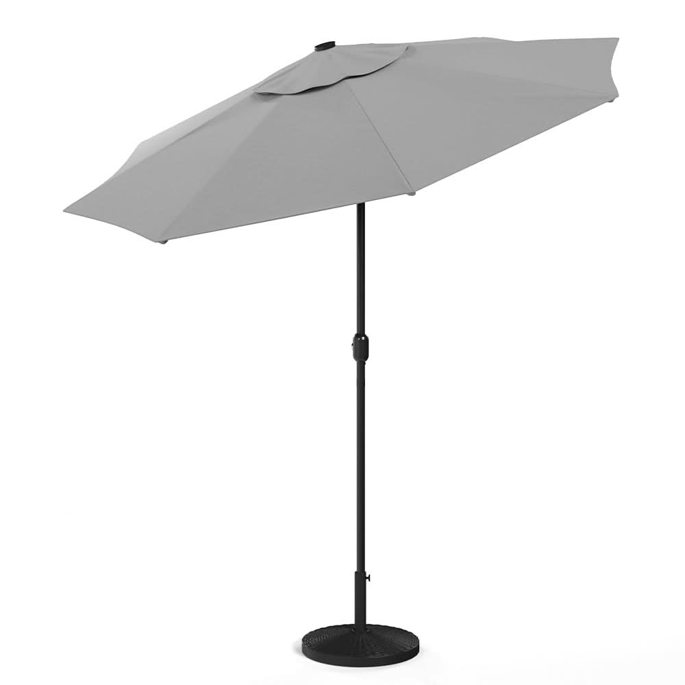 3M Garden Parasol Sun Umbrella Light Grey Iron With Solar LED Lights