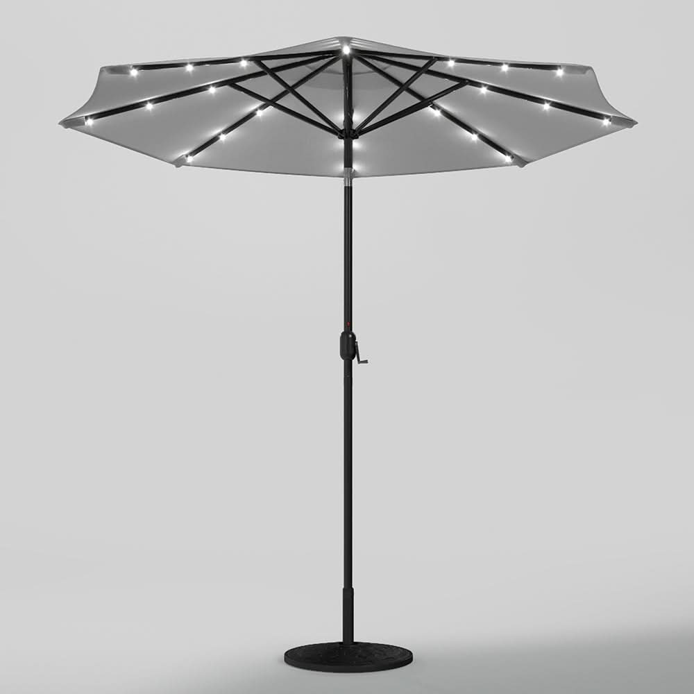 3M Garden Parasol Sun Umbrella Light Grey Iron With Solar LED Lights