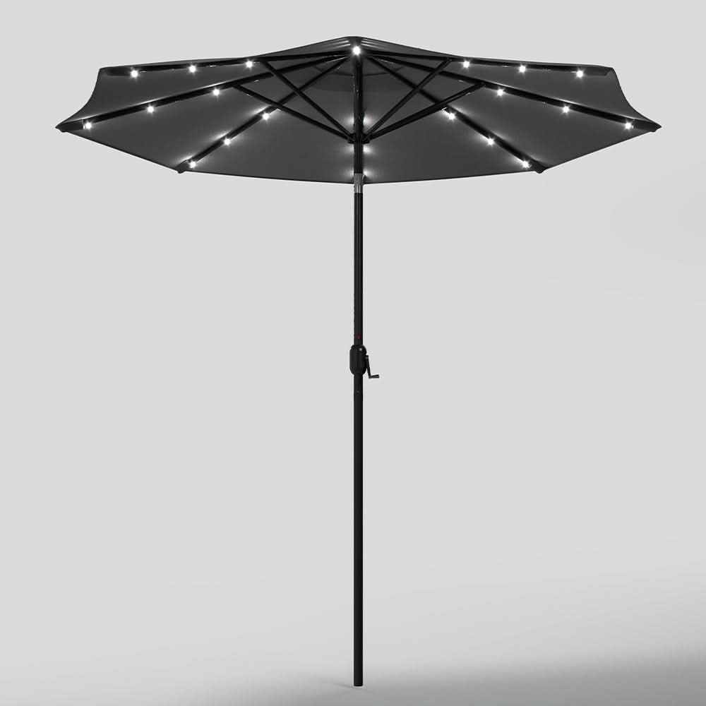 3M Garden Parasol Sun Umbrella Dark Grey Iron With Solar LED Lights