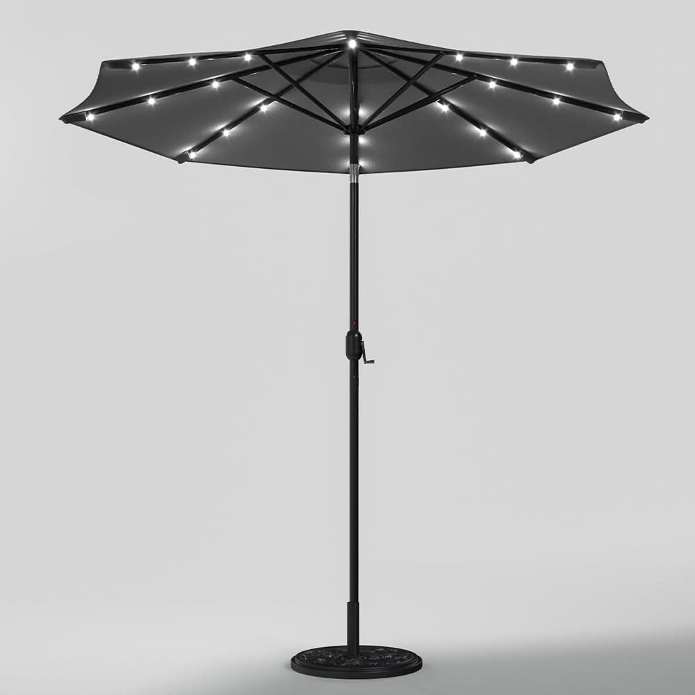 3M Garden Parasol Sun Umbrella Dark Grey Iron With Solar LED Lights