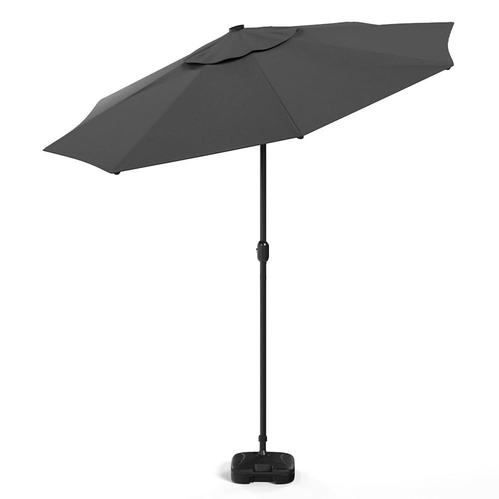 3M Garden Parasol Sun Umbrella Dark Grey Iron With Solar LED Lights
