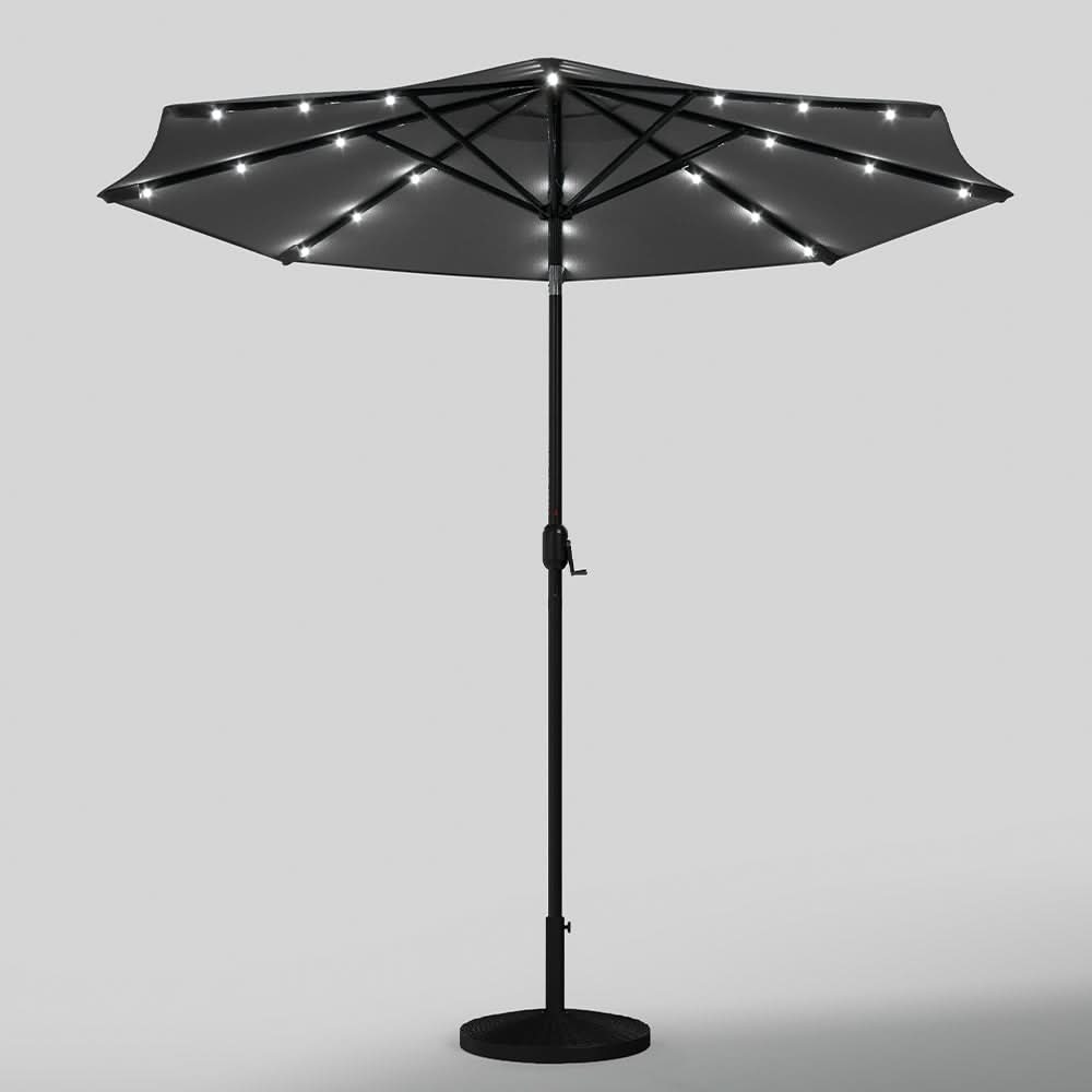 3M Garden Parasol Sun Umbrella Dark Grey Iron With Solar LED Lights