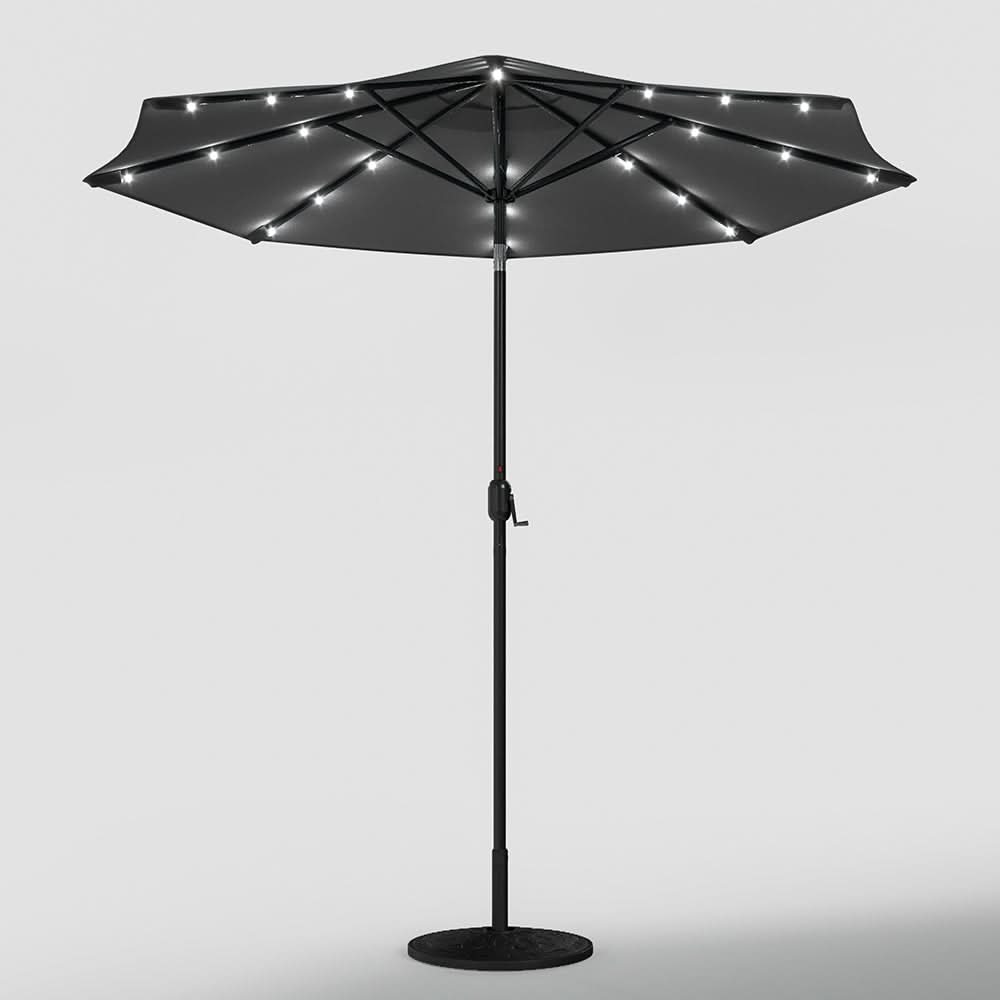 3M Garden Parasol Sun Umbrella Dark Grey Iron With Solar LED Lights