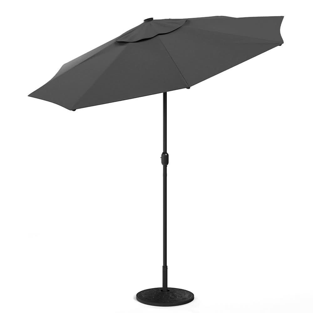 3M Garden Parasol Sun Umbrella Dark Grey Iron With Solar LED Lights