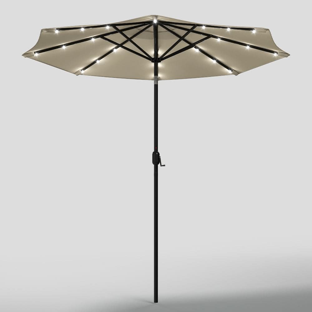 3M Garden Parasol Beige Patio Sun Umbrella Sunshade Canopy With Solar LED Lights