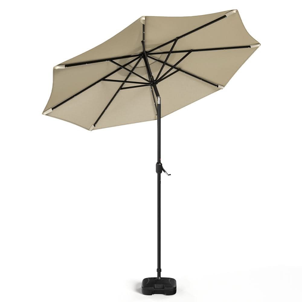 3M Garden Parasol Beige Patio Sun Umbrella Sunshade Canopy With Solar LED Lights