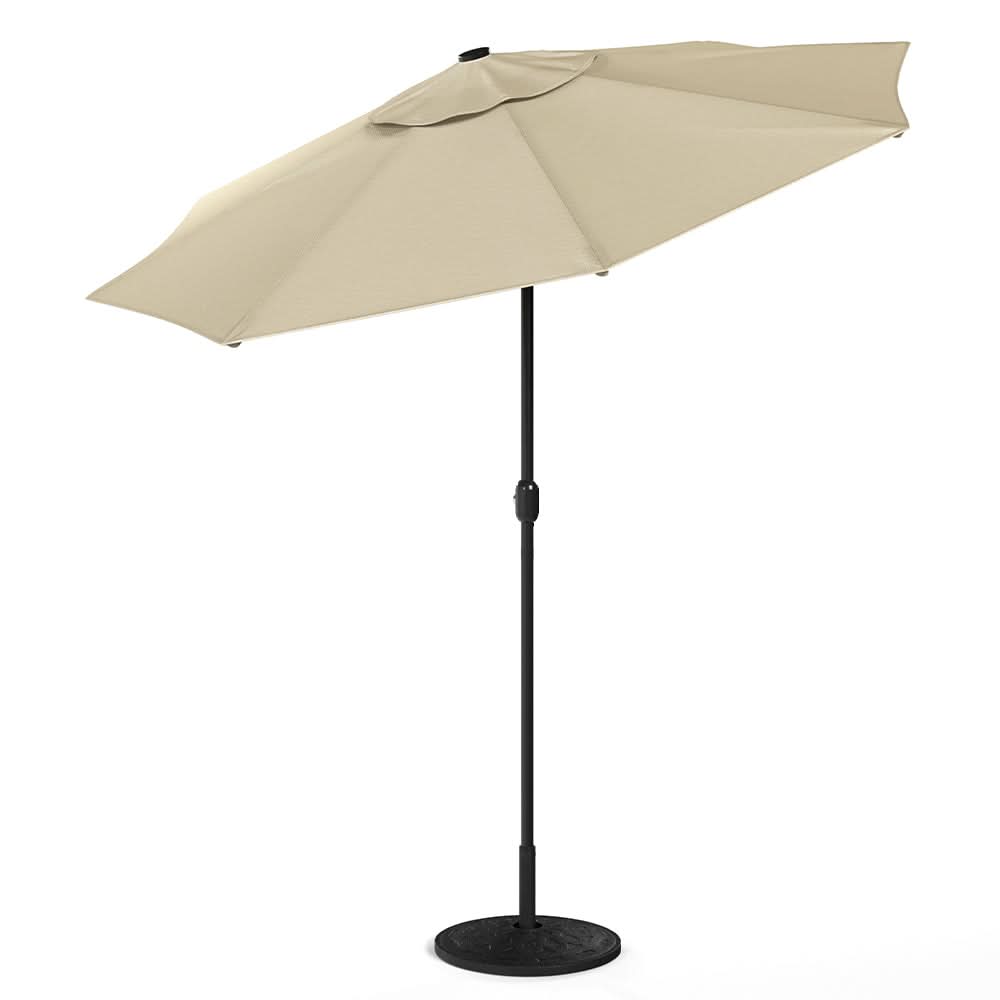 3M Garden Parasol Beige Patio Sun Umbrella Sunshade Canopy With Solar LED Lights