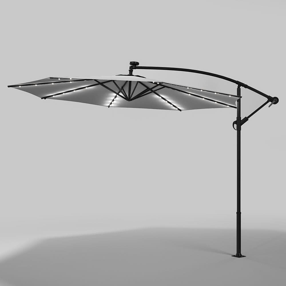 3M Cantilever Garden Parasols Light Grey Iron Banana Umbrella with LED Lights