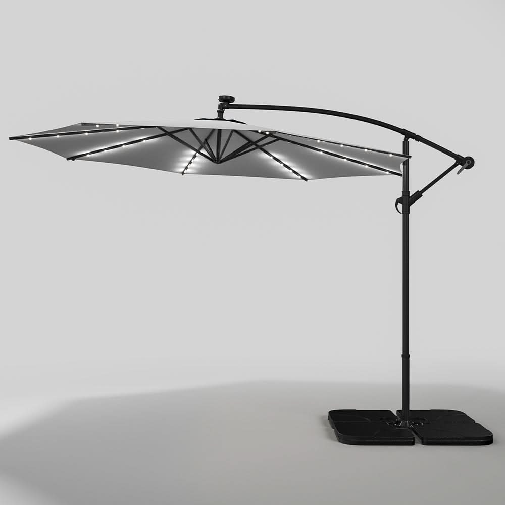 3M Cantilever Garden Parasols Light Grey Iron Banana Umbrella with LED Lights