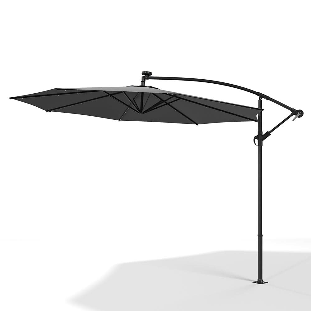 3M Cantilever Garden Parasols Dark Grey Iron Banana Umbrella with LED Lights