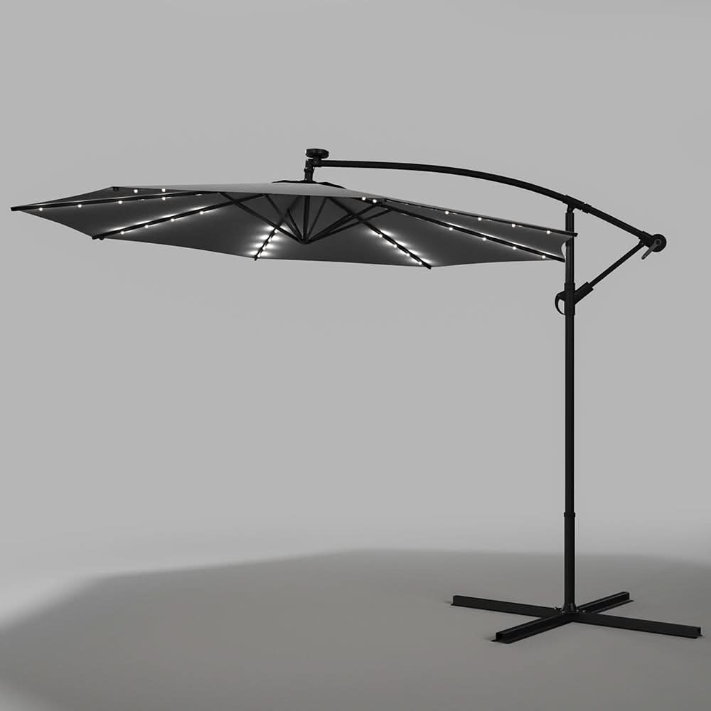 3M Cantilever Garden Parasols Dark Grey Iron Banana Umbrella with LED Lights