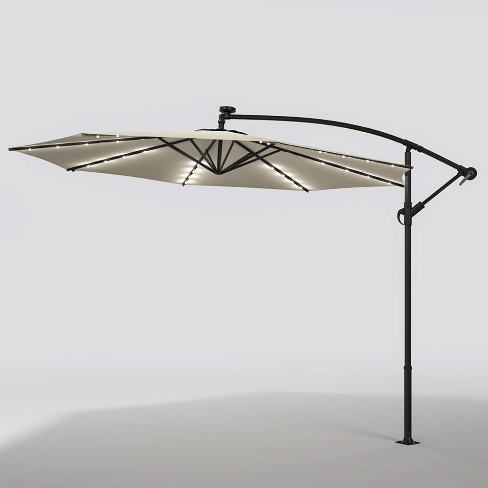 3M Cantilever Garden Parasols Beige/Light Grey/Dark Grey Iron Banana Umbrella with LED Lights