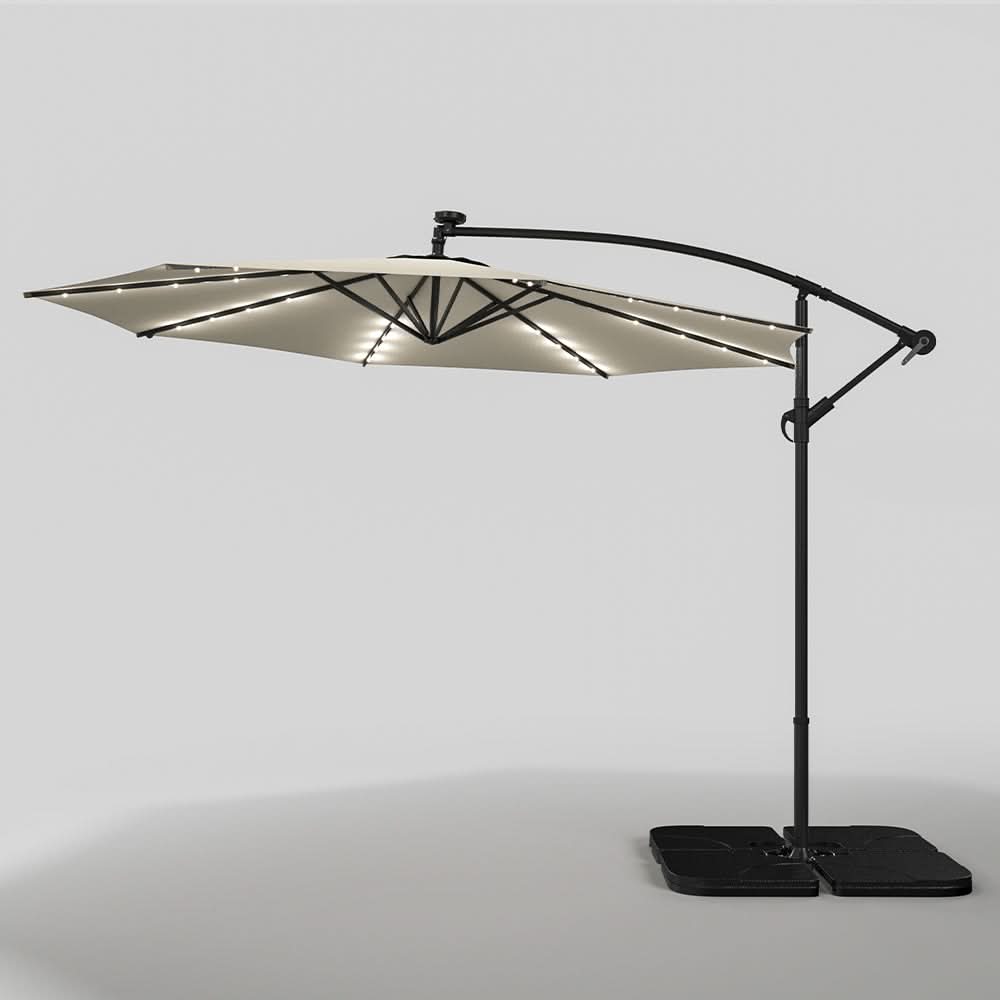 3M Cantilever Garden Parasols Beige/Light Grey/Dark Grey Iron Banana Umbrella with LED Lights