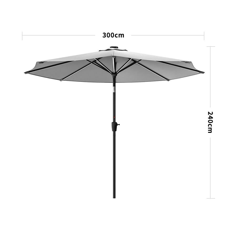 3M Sunbrella Umbrella Light Grey Lighted Market with Solar Strip LED Lights