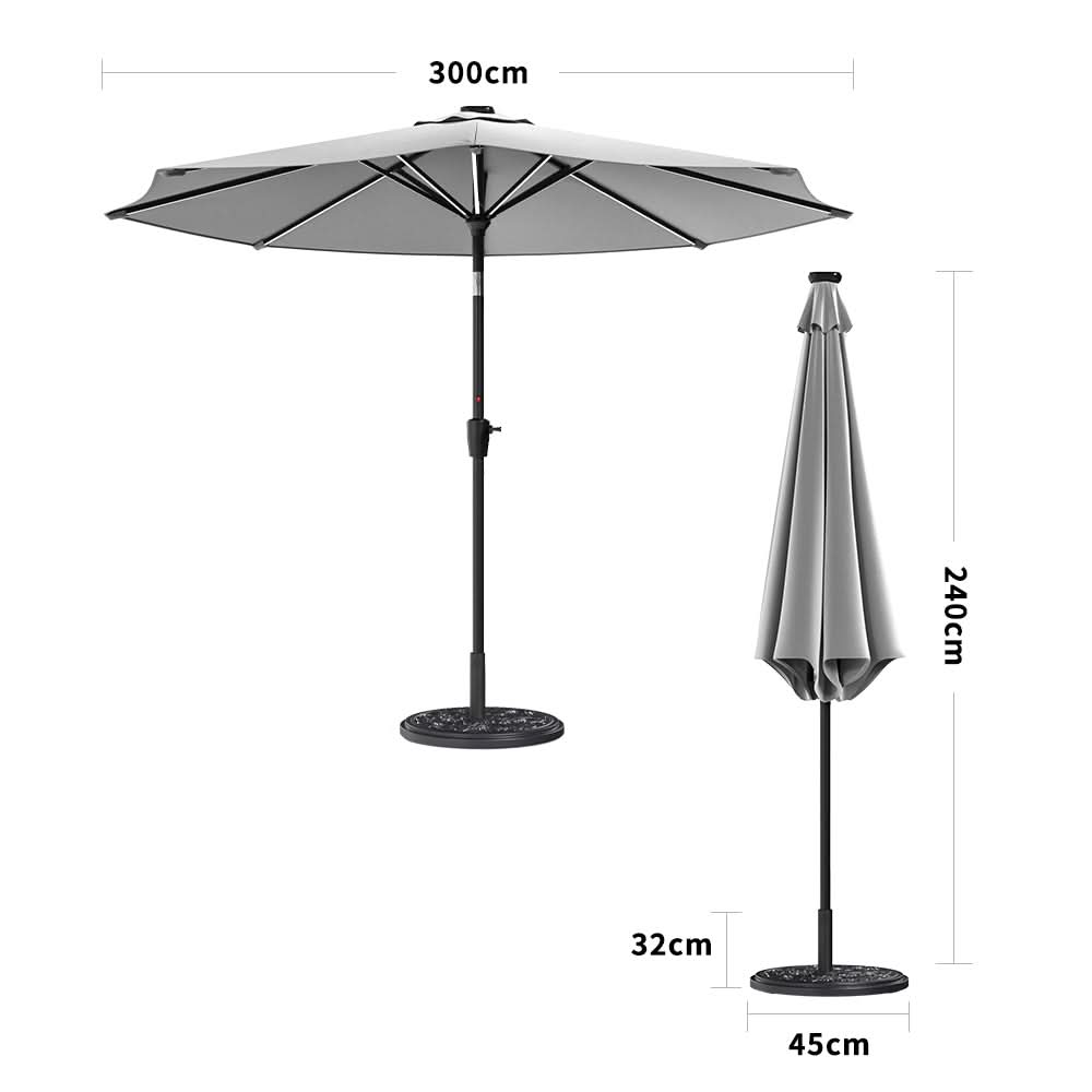 3M Sunbrella Umbrella Light Grey Lighted Market with Solar Strip LED Lights