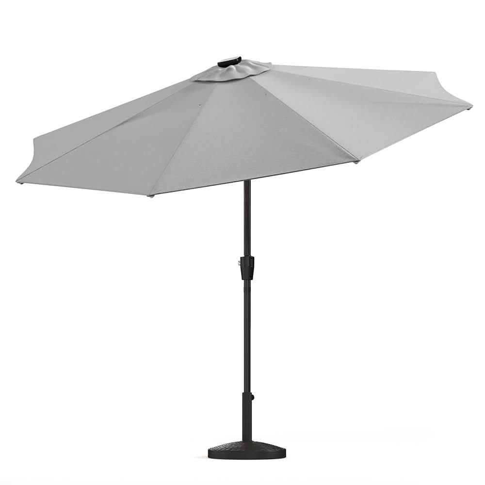 3M Sunbrella Umbrella Light Grey Lighted Market with Solar Strip LED Lights
