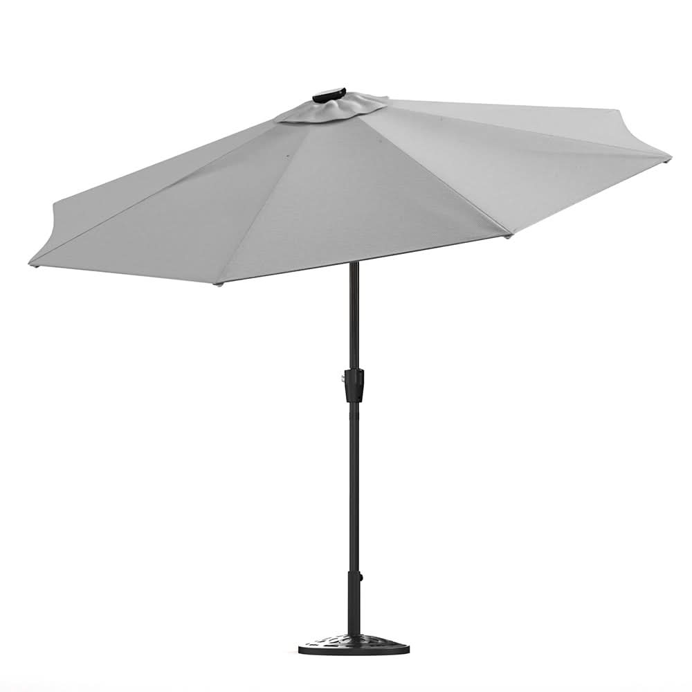 3M Sunbrella Umbrella Light Grey Lighted Market with Solar Strip LED Lights