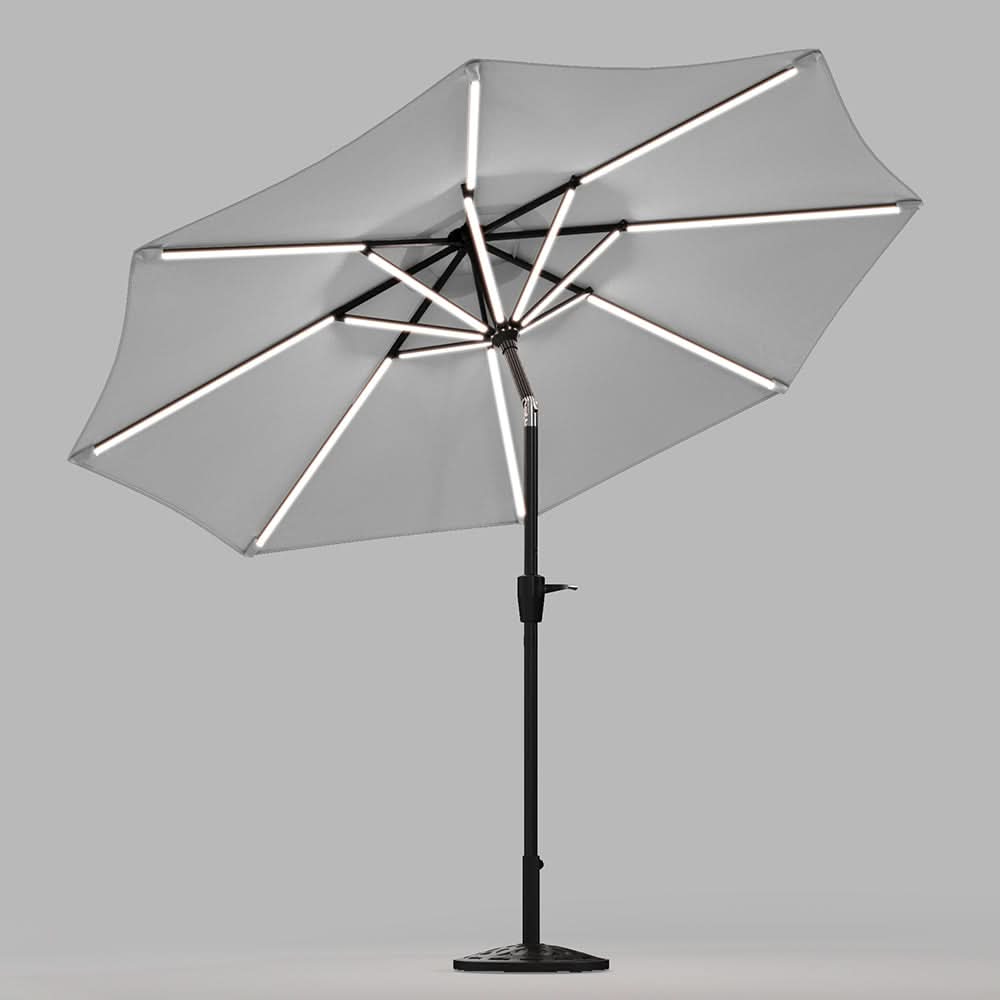 3M Sunbrella Umbrella Light Grey Lighted Market with Solar Strip LED Lights
